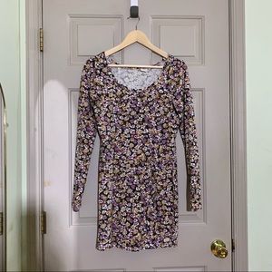 American Eagle dress floral cotton knot long sleeve skater bodycon purple flower